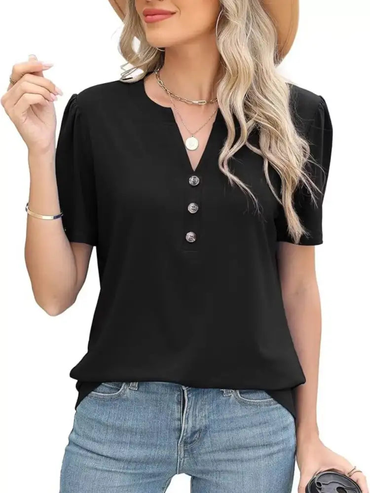 Full Size Notched Short Sleeve Blouse Plus