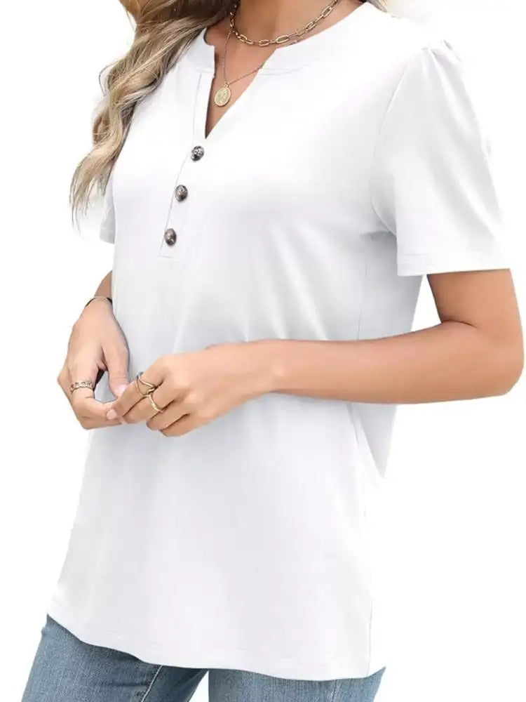 Full Size Notched Short Sleeve Blouse Plus
