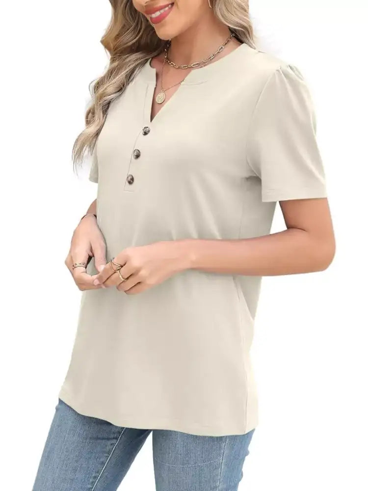 Full Size Notched Short Sleeve Blouse Plus