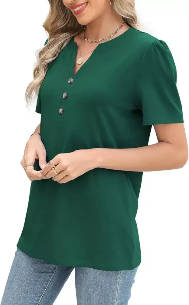 Full Size Notched Short Sleeve Blouse Plus