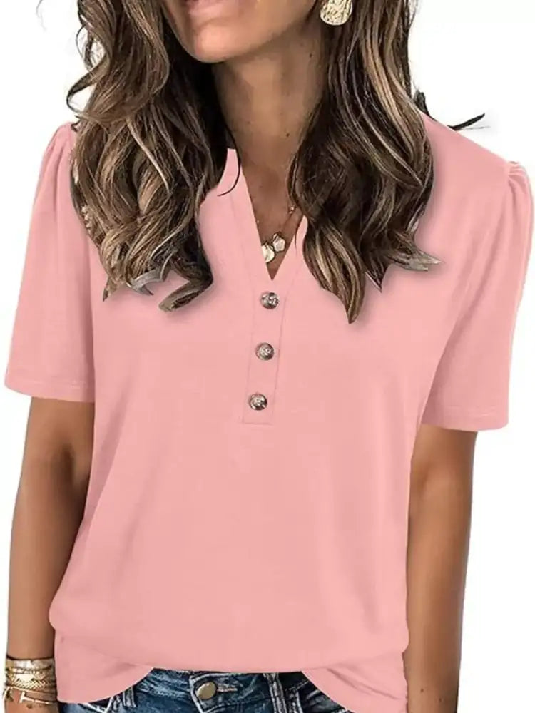Full Size Notched Short Sleeve Blouse Plus