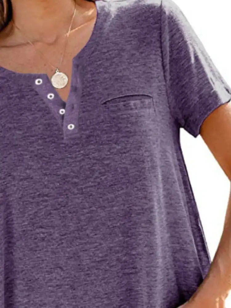 Full Size Notched Short Sleeve T-Shirt Plus