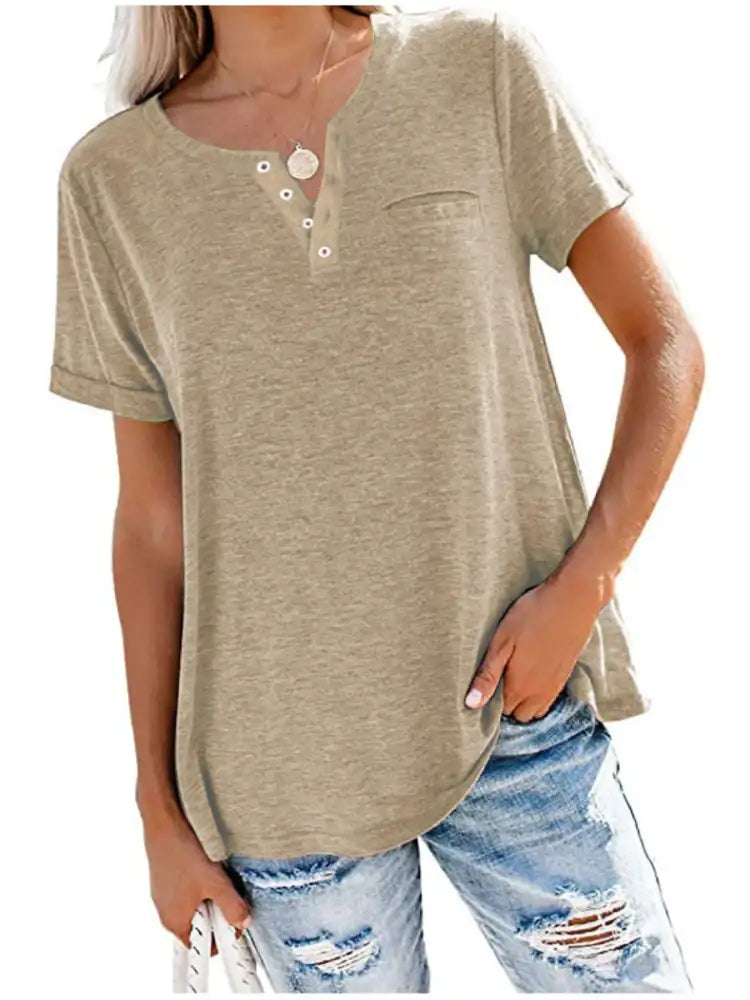 Full Size Notched Short Sleeve T-Shirt Plus