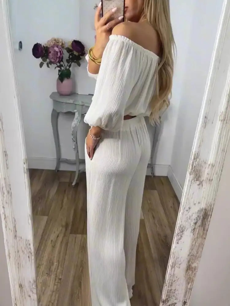 Full Size Off-Shoulder Top and Pants Set Plus