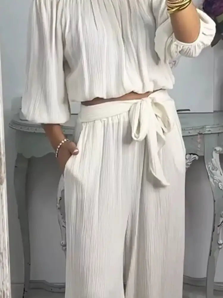 Full Size Off-Shoulder Top and Pants Set Plus
