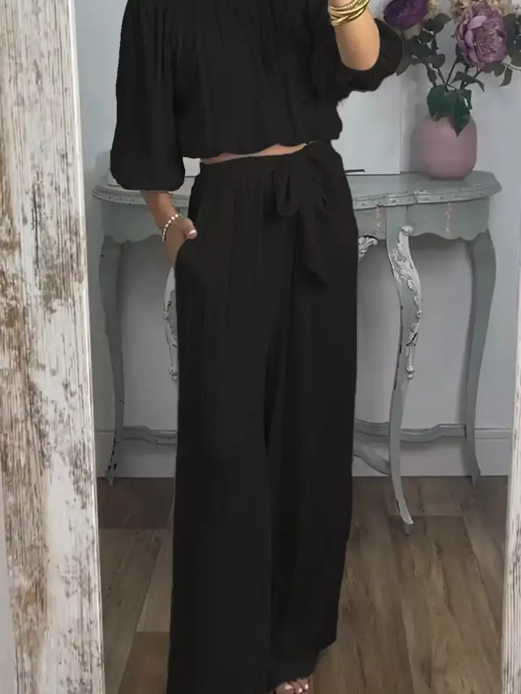 Full Size Off-Shoulder Top and Pants Set Plus