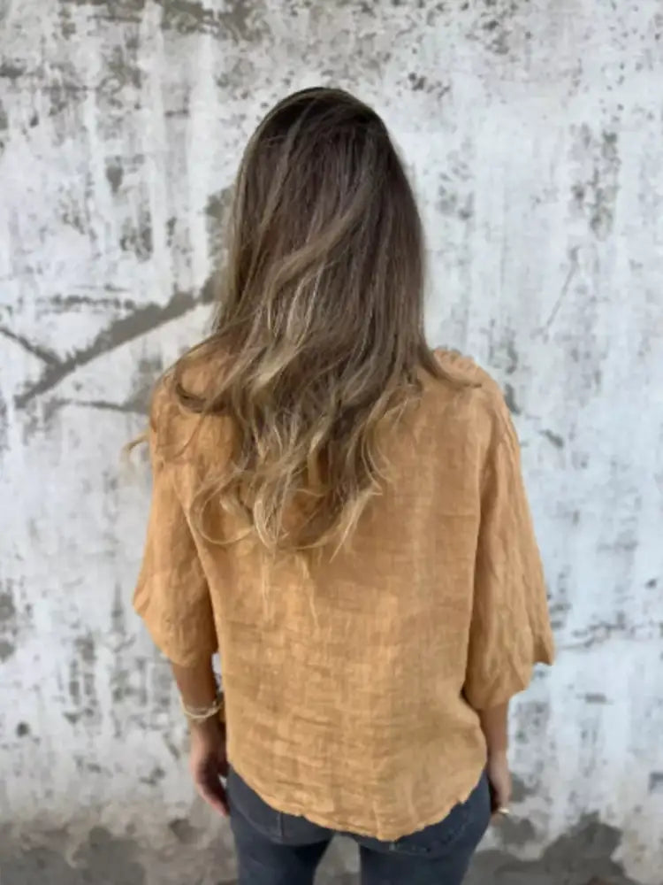 Full Size One Button V-Neck Shirt Plus