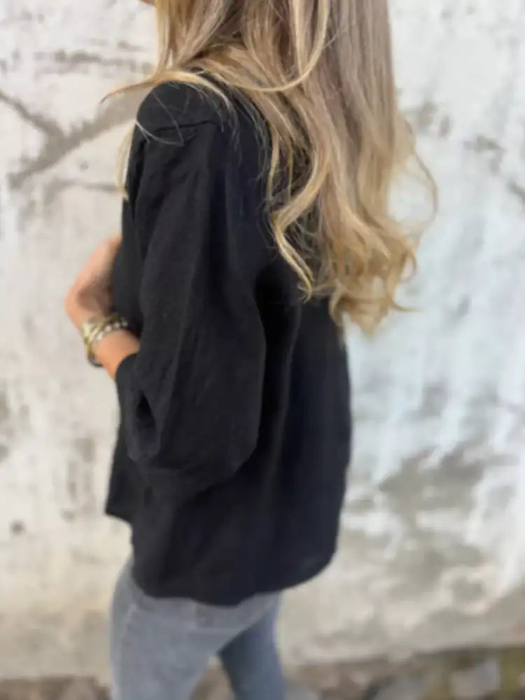 Full Size One Button V-Neck Shirt Plus