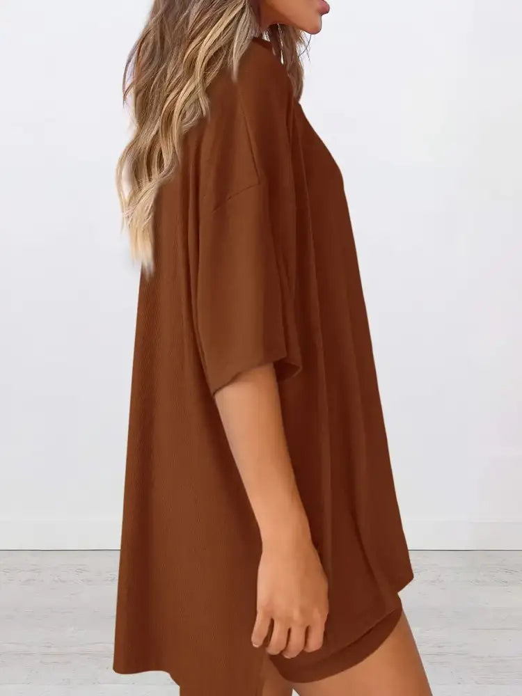 Full Size Oversized Round Neck Top and Shorts Set Plus