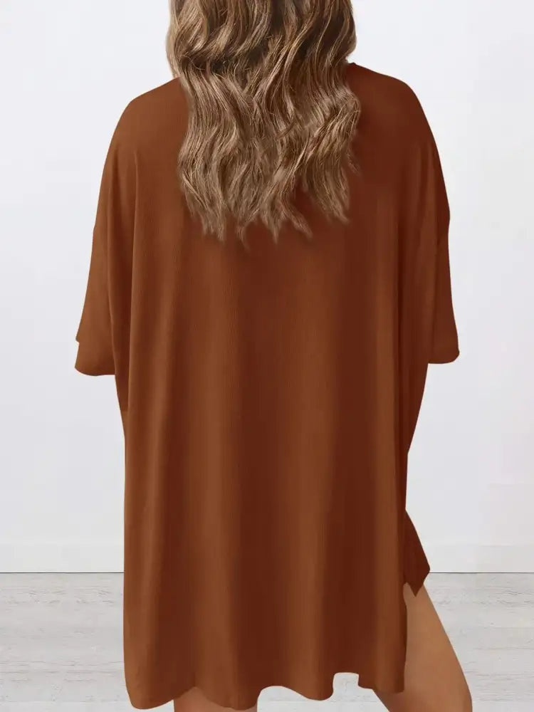 Full Size Oversized Round Neck Top and Shorts Set Plus