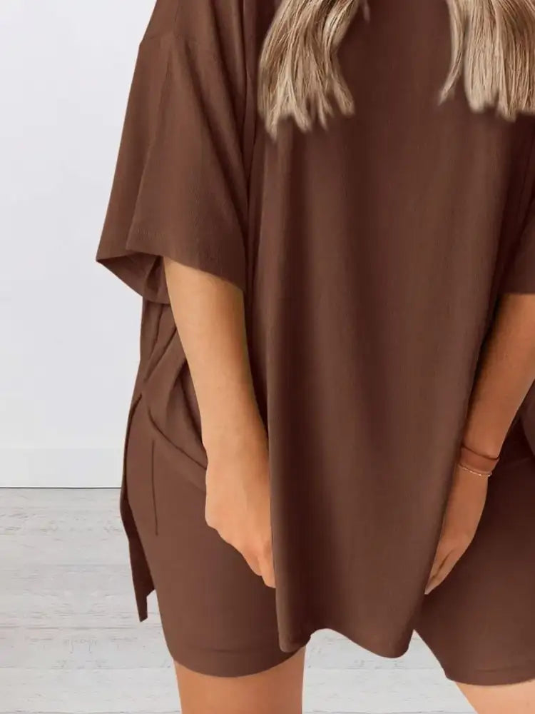 Full Size Oversized Round Neck Top and Shorts Set Plus