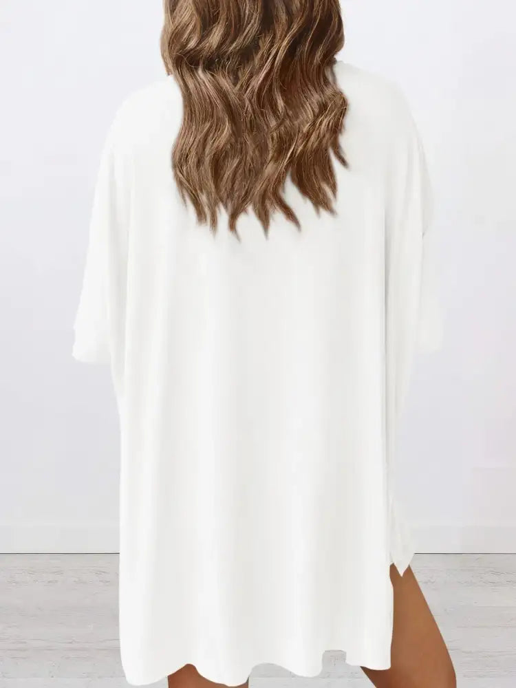 Full Size Oversized Slit Round Neck Top and Shorts Lounge Set Plus