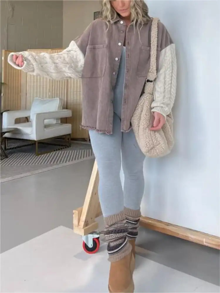 Full Size Raw Hem Button Up Patchwork Denim Jacket Plus Size