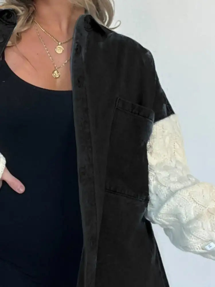 Full Size Raw Hem Button Up Patchwork Denim Jacket Plus Size