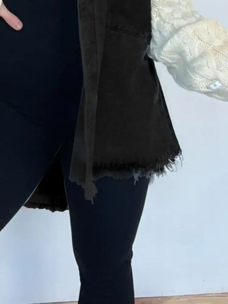 Full Size Raw Hem Button Up Patchwork Denim Jacket Plus Size