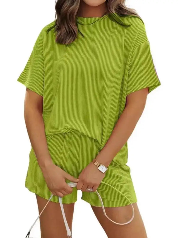 Full Size Ribbed Short Sleeve Top and Shorts Two-Piece Set Plus Size