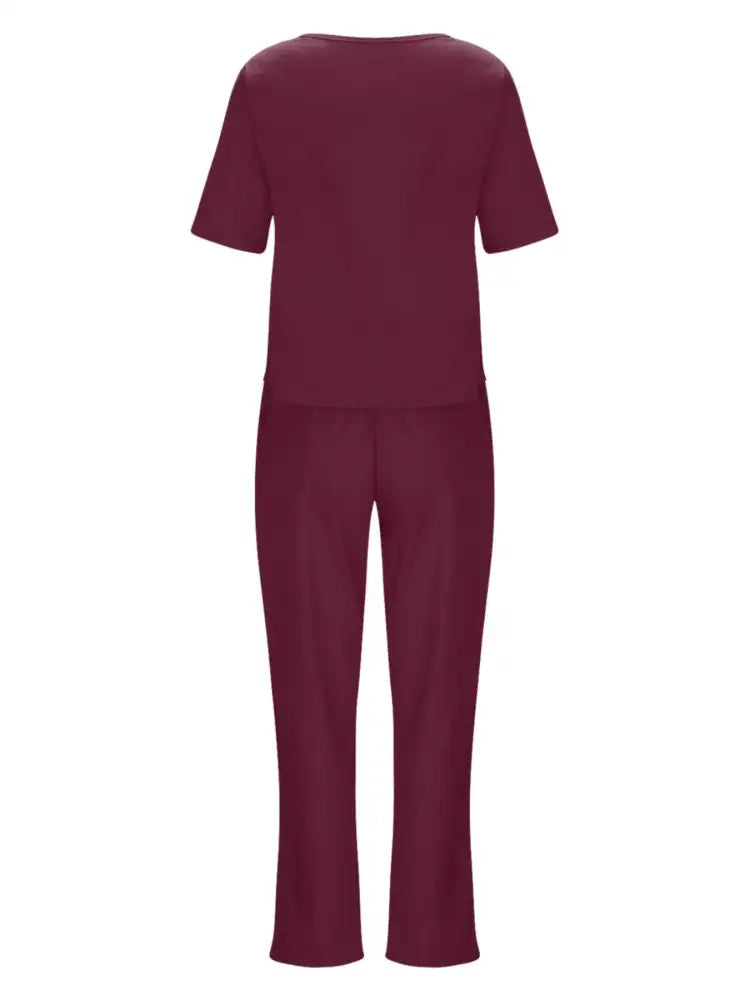 Full Size Round Neck Short Sleeve Top and Pants Set Plus