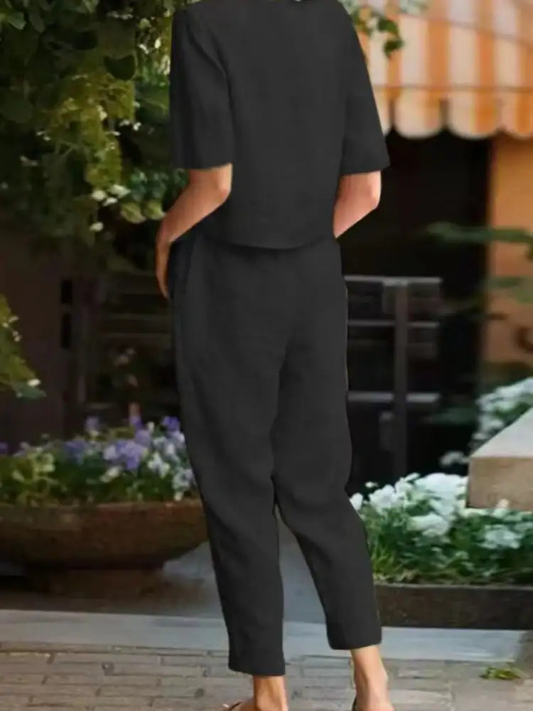 Full Size Round Neck Short Sleeve Top and Pants Set Plus