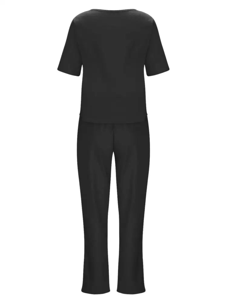 Full Size Round Neck Short Sleeve Top and Pants Set Plus