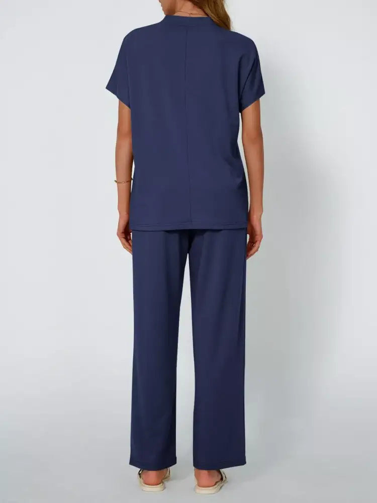 Full Size Round Neck Short Sleeve Top and Pants Set Plus