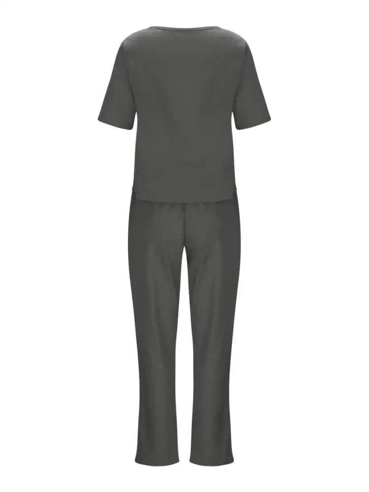 Full Size Round Neck Short Sleeve Top and Pants Set Plus