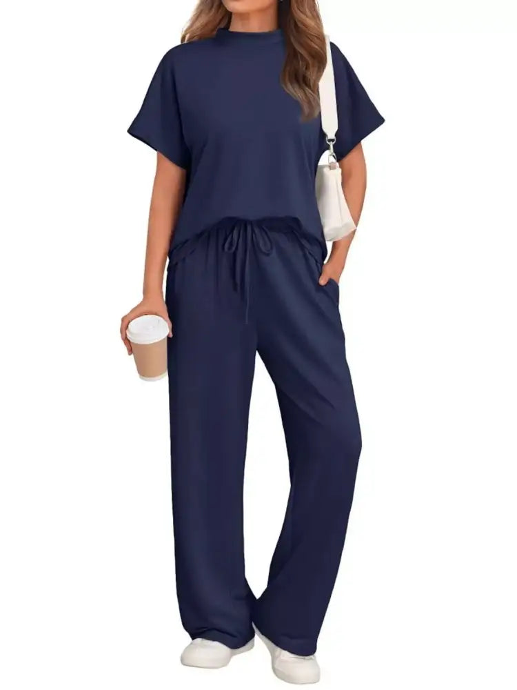Full Size Round Neck Short Sleeve Top and Pants Set Plus