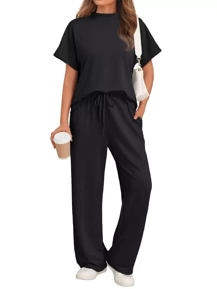 Full Size Round Neck Short Sleeve Top and Pants Set Plus