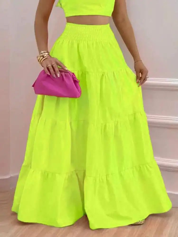 Full Size Ruffled Cami and Tiered Maxi Skirt Set Plus