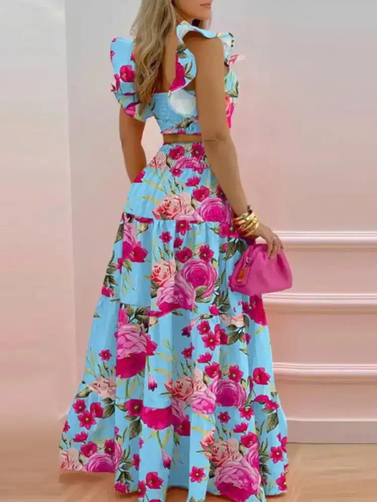 Full Size Ruffled Cami and Tiered Maxi Skirt Set Plus