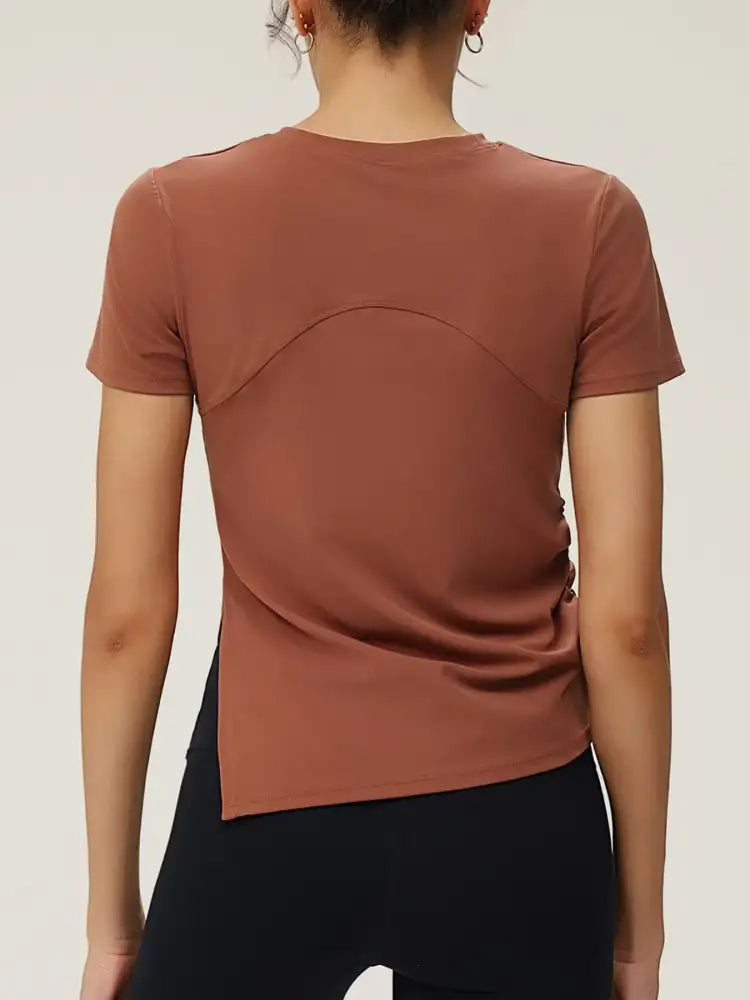 Full Size Slit Round Neck Short Sleeve Active T-Shirt Plus