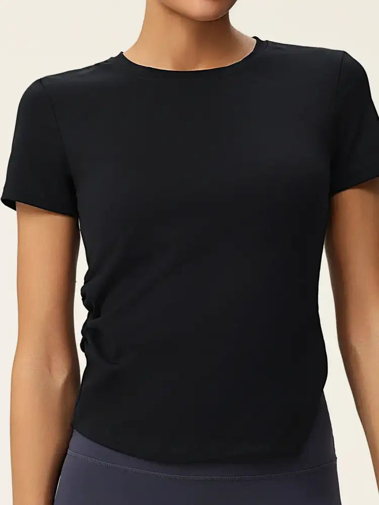 Full Size Slit Round Neck Short Sleeve Active T-Shirt Plus