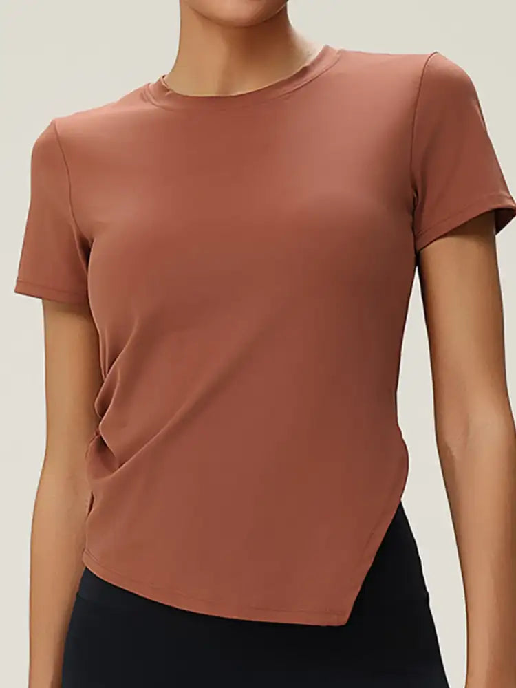 Full Size Slit Round Neck Short Sleeve Active T-Shirt Plus