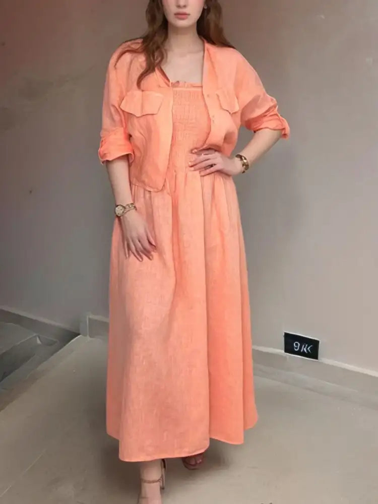 Full Size Smocked Cami Dress and Jacket Set Plus