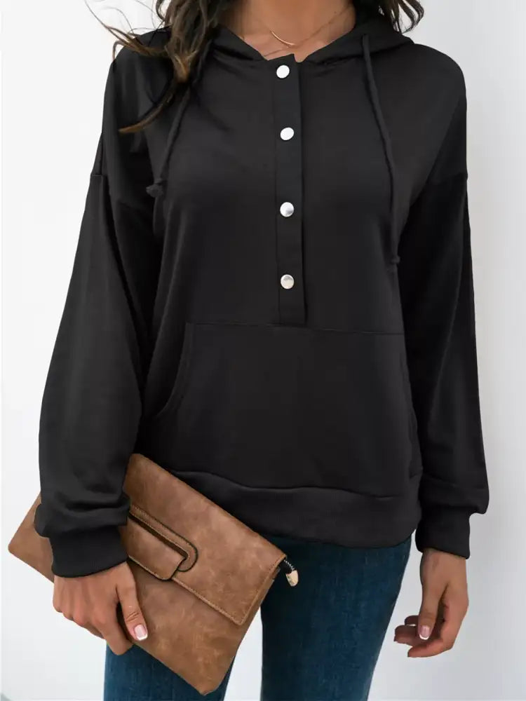 Full Size Snap-Down Hoodie with Kangaroo Pocket Plus