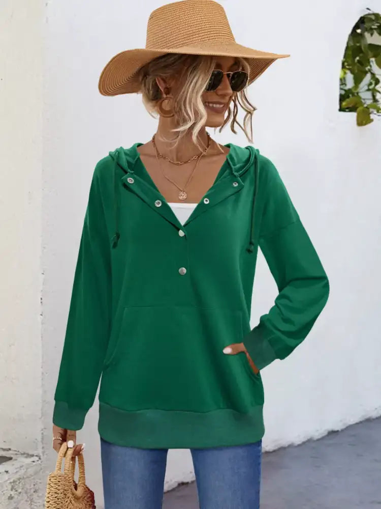 Full Size Snap-Down Hoodie with Kangaroo Pocket Plus