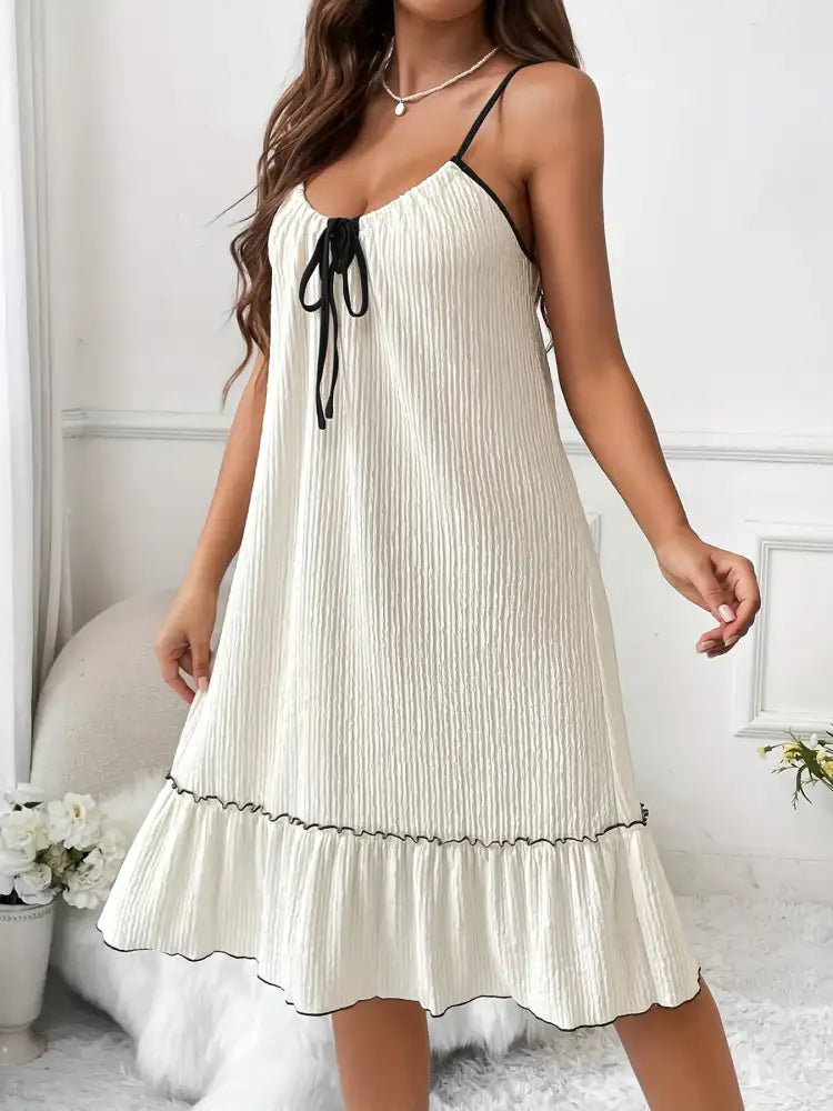 Full Size Tiered Ruffled Lounge Dress with Contrast Trim Plus Size