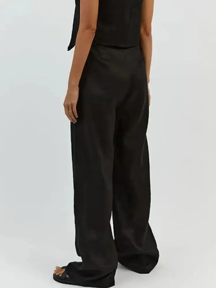 Full Size V-Neck Vest and Wide Leg Pants Set Plus