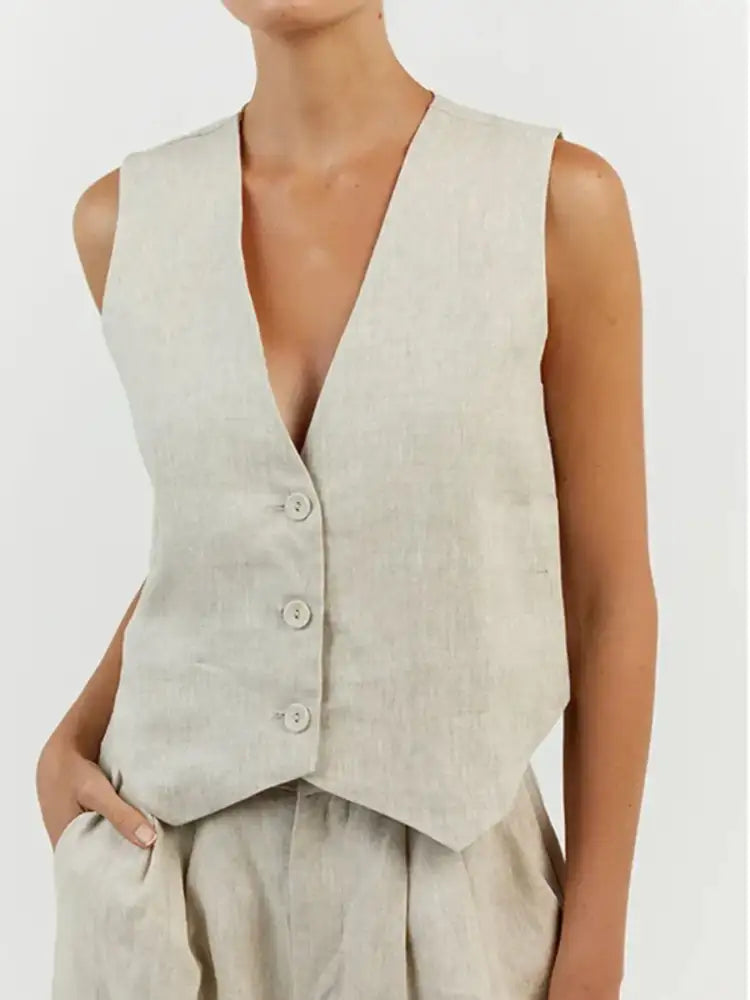 Full Size V-Neck Vest and Wide Leg Pants Set Plus