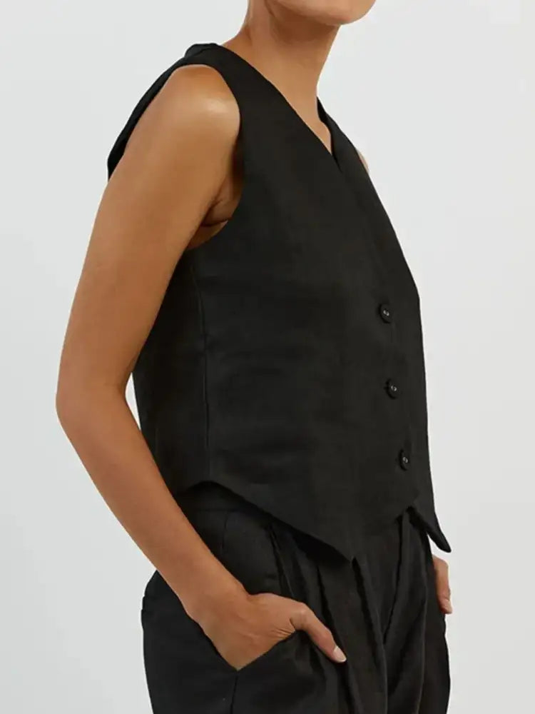 Full Size V-Neck Vest and Wide Leg Pants Set Plus