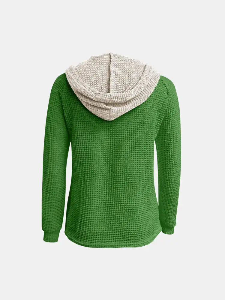 Full Size Waffle-Knit Contrast Long Sleeve Hoodie