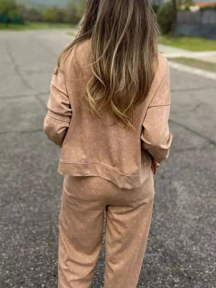 Full Size Washed Round Neck Top and Drawstring Pants Set Plus