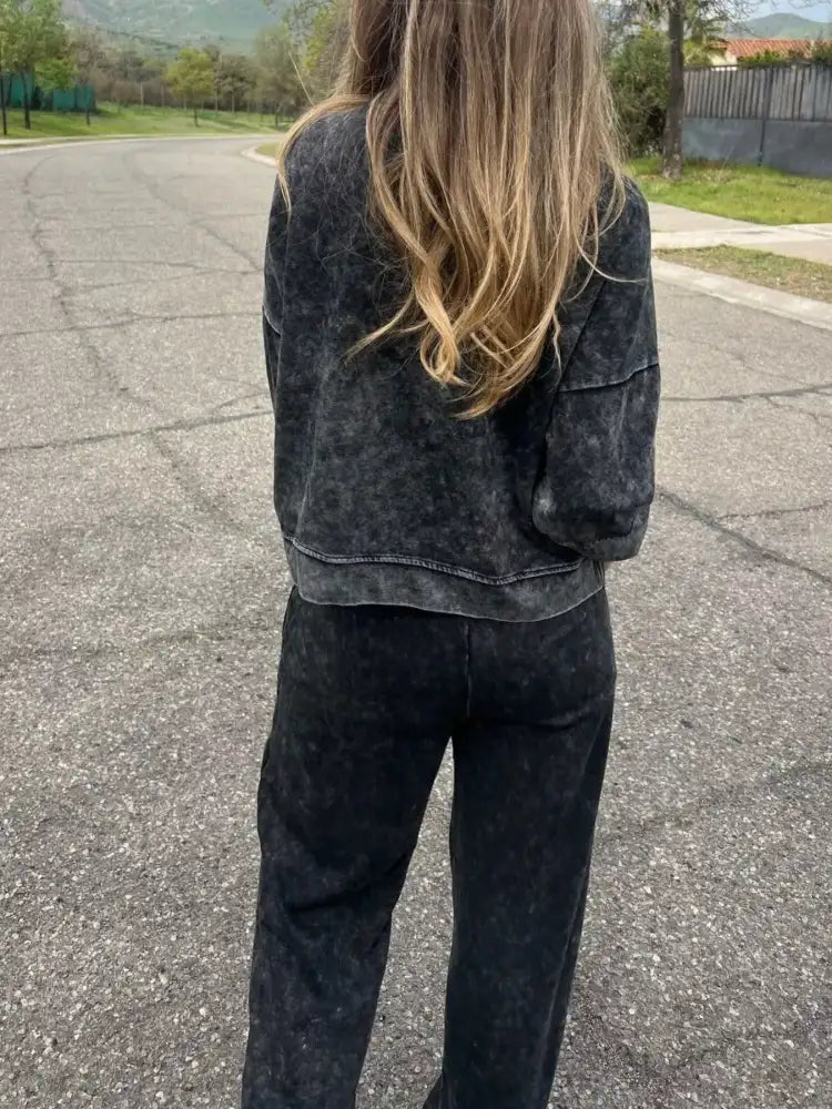 Full Size Washed Round Neck Top and Drawstring Pants Set Plus