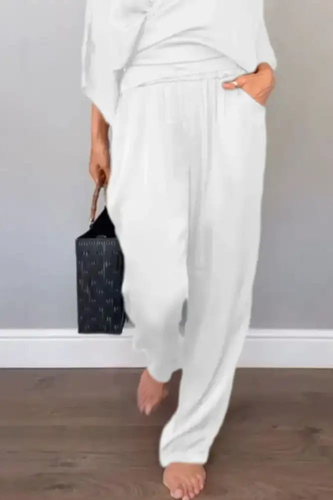 Full Size Wrap Surplice Top and Pants Set Plus