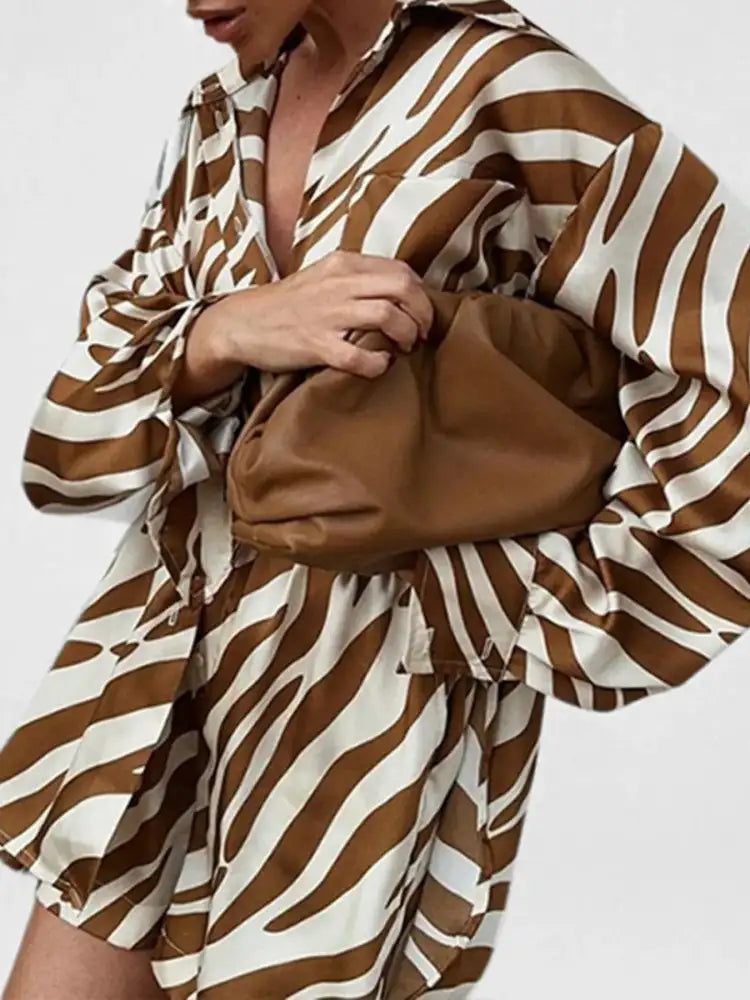 Full Size Zebra Print Shirt and Shorts Matching Set Plus