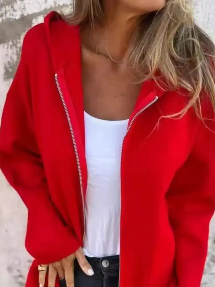 Full Size Zip Up Long Sleeve Hooded Outerwear Plus Size