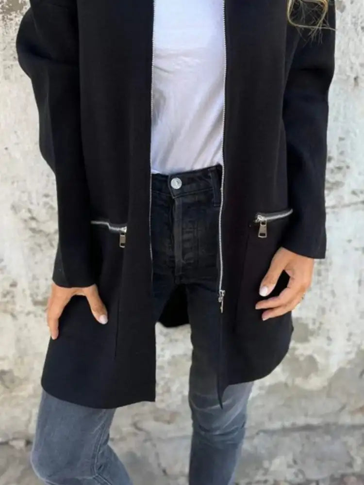 Full Size Zip Up Long Sleeve Hooded Outerwear Plus Size