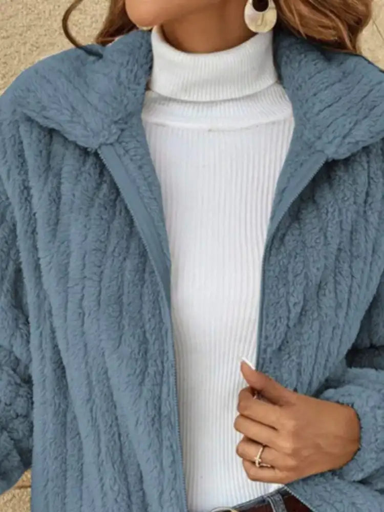 Full Size Zip-Up Long Sleeve Texture Jacket Plus Size