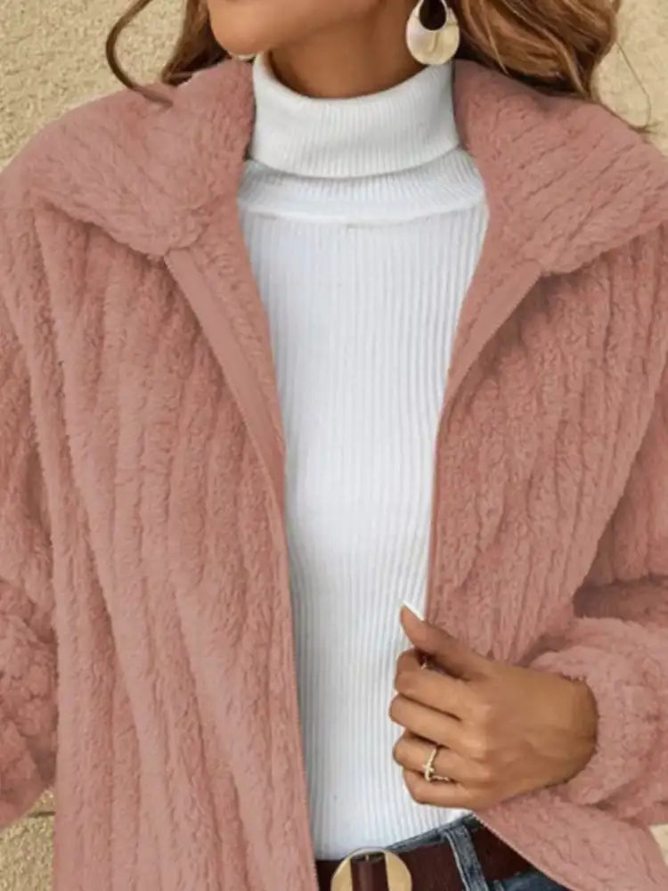 Full Size Zip-Up Long Sleeve Texture Jacket Plus Size