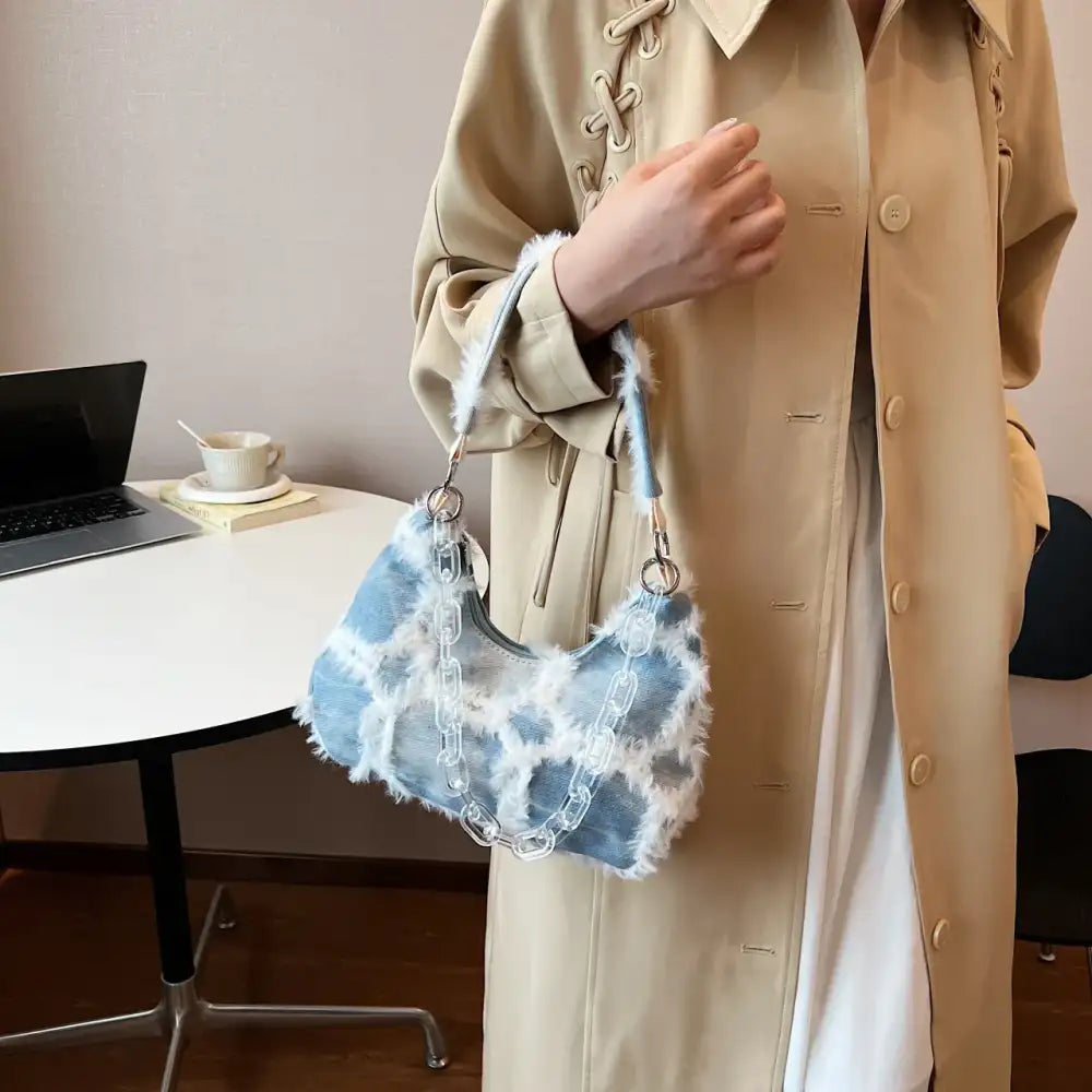 Fuzzy Chain Shoulder Bag