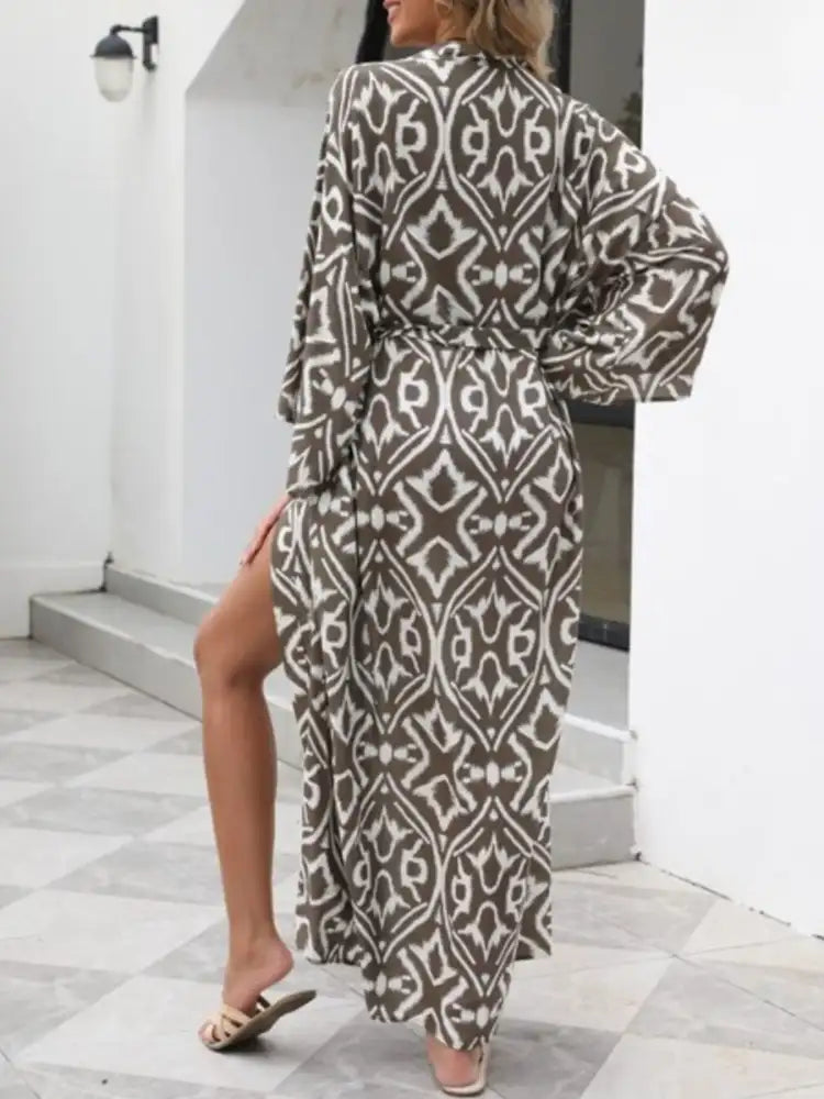Geometric Print Surplice Beach Cover Up Dress